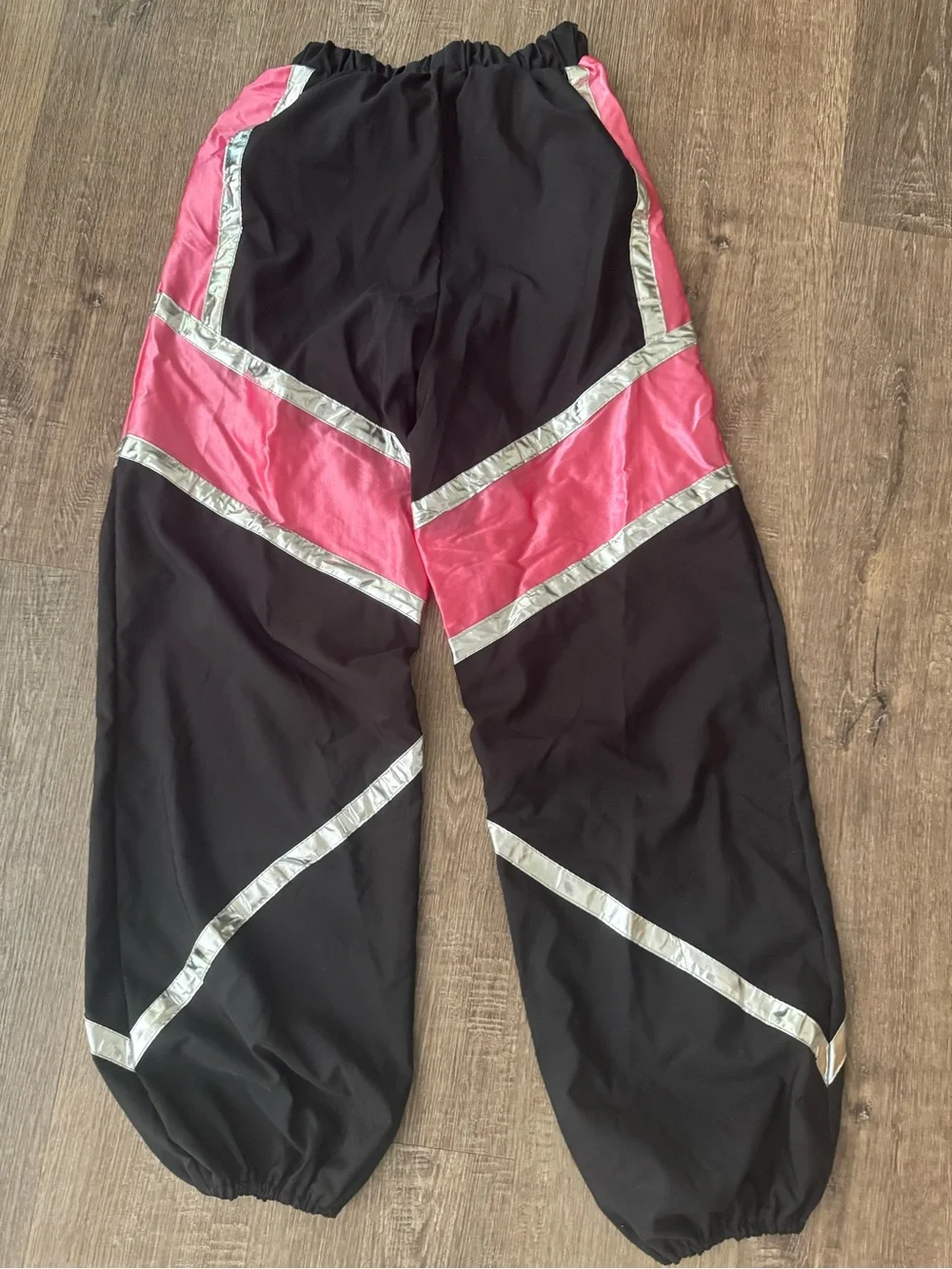 Weissman Black Track Pants with Pink Panels and Silver Trim